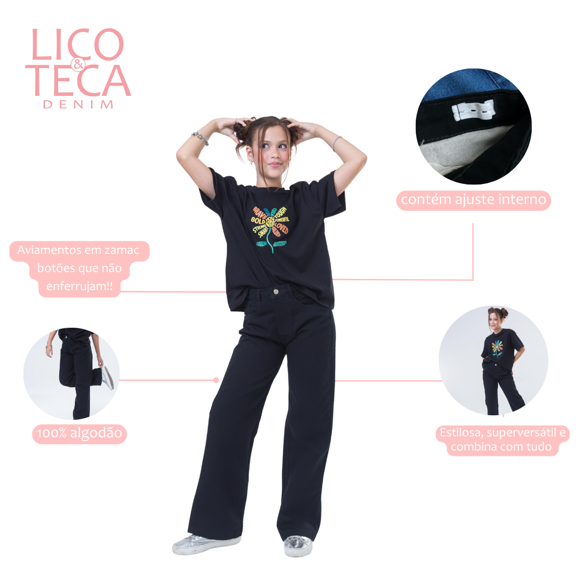 Cal&ccedil;a wide leg Preta